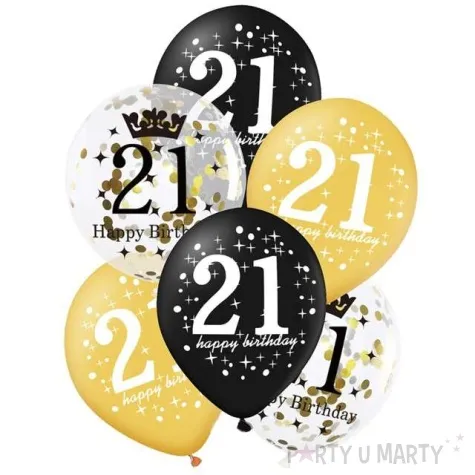 balony 21 urodziny czarno zlote partypal 12 6 szt