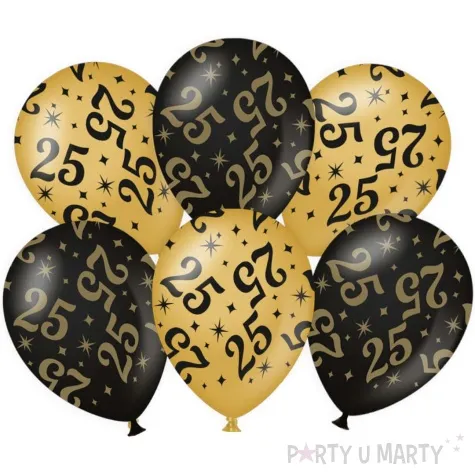 balony 25 urodziny classy party czarno zlote metalic 12 pd party 6 szt