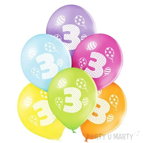 balony 3 urodziny pastel mix belbal 10 6 szt