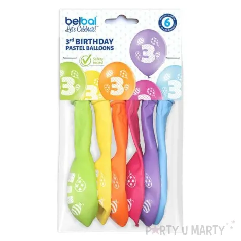 balony 3 urodziny pastel mix belbal 10 6 szt