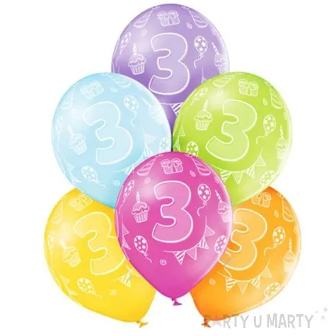balony 3 urodziny pastel mix belbal 12 6 szt