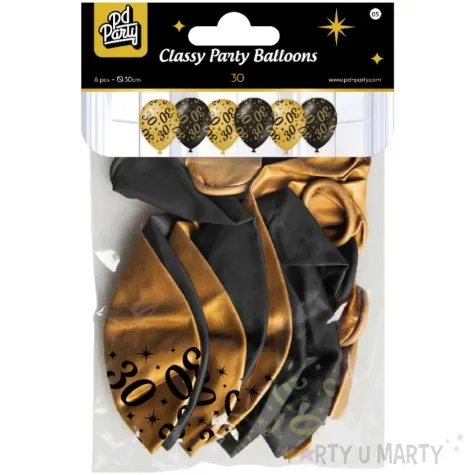 balony 30 urodziny classy party czarno zlote metalic 12 pd party 6 szt