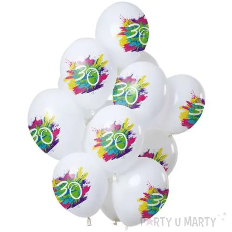 balony 30 urodziny color splash bialy folat 12 12 szt