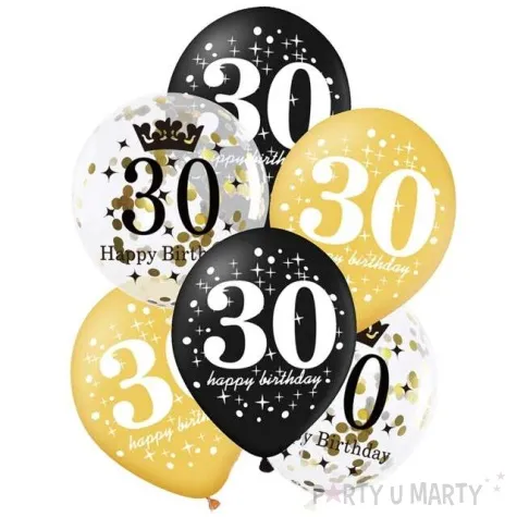 balony 30 urodziny czarno zlote partypal 12 6 szt