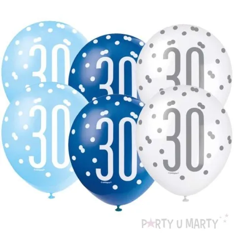 balony 30 urodziny glitz grochy pastel mix unique 12 6 szt