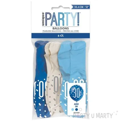 balony 30 urodziny glitz grochy pastel mix unique 12 6 szt