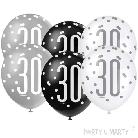 balony 30 urodziny glitz grochy pastel mix unique 12 6 szt