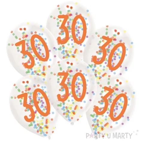 balony 30 urodziny z konfetti transparentne amscan 11 6 szt