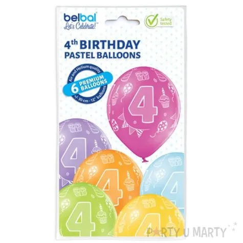 balony 4 urodziny pastel mix belbal 12 6 szt