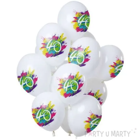 balony 40 urodziny color splash bialy folat 12 12 szt