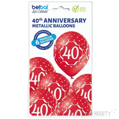 balony 40 urodziny metaliczne czerwone belbal 12 6 szt