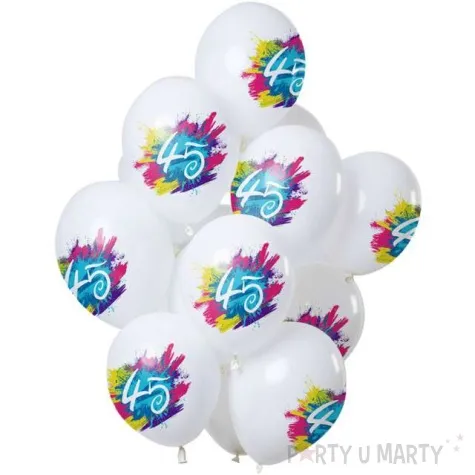 balony 45 urodziny color splash bialy folat 12 12 szt