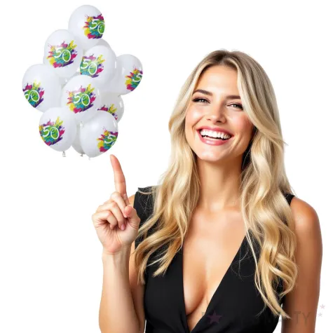 balony 50 urodziny color splash bialy folat 12 12 szt