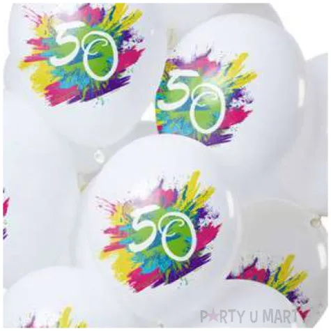balony 50 urodziny color splash bialy folat 12 12 szt