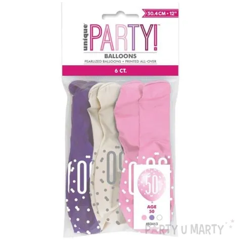 balony 50 urodziny glitz grochy pastel mix unique 12 6 szt