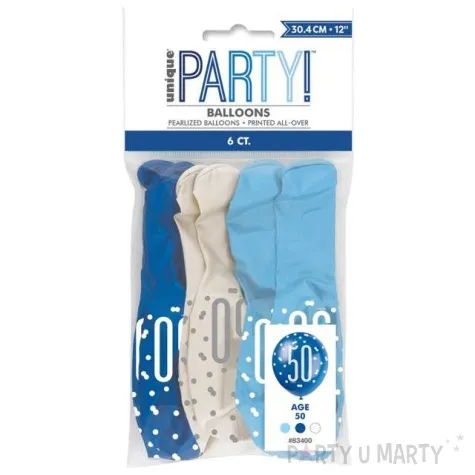 balony 50 urodziny glitz grochy pastel mix unique 12 6 szt