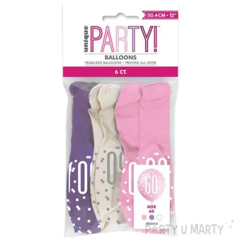 balony 60 urodziny glitz grochy pastel mix unique 12 6 szt