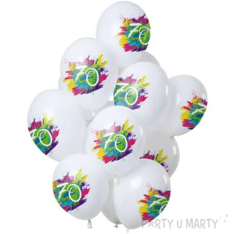 balony 70 urodziny color splash bialy folat 12 12 szt
