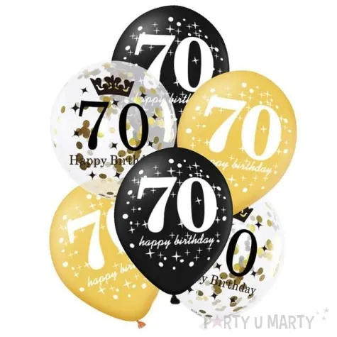 balony 70 urodziny czarno zlote partypal 12 6 szt