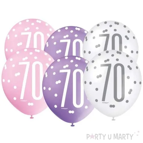 balony 70 urodziny glitz grochy pastel mix unique 12 6 szt