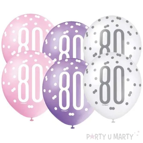 balony 80 urodziny glitz grochy pastel mix unique 12 6 szt