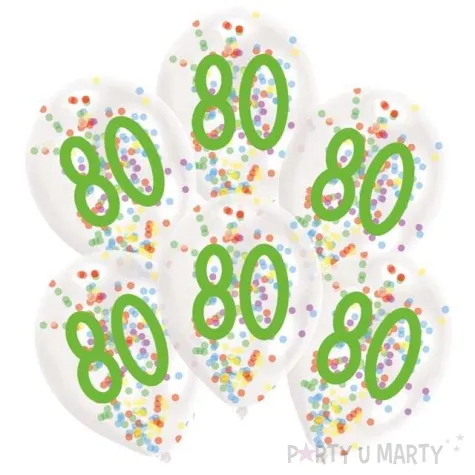 balony 80 urodziny z konfetti transparentne amscan 11 6 szt