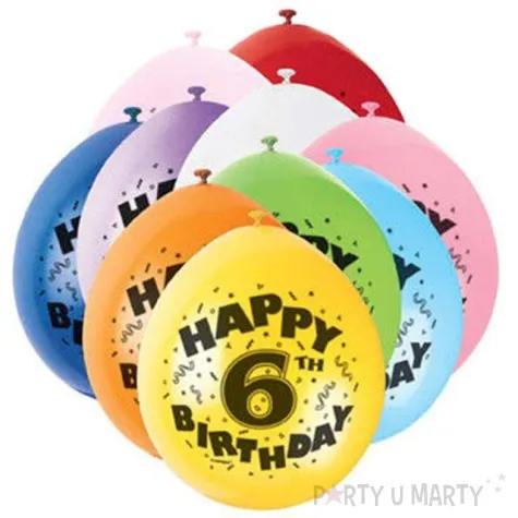 balony 9 happy 6th birthday unique pastel mix 10 szt