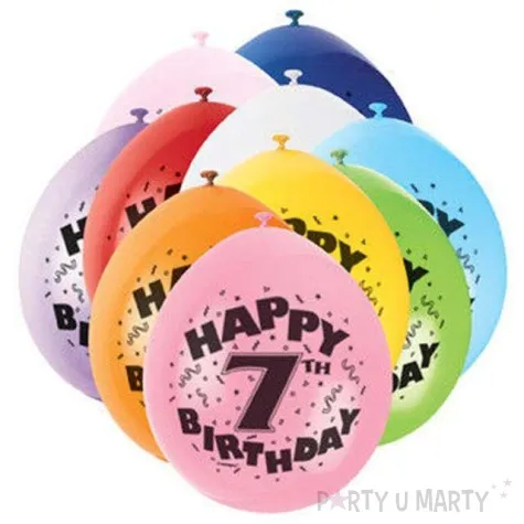 balony 9 happy 7th birthday unique pastel mix 10 szt