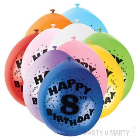 balony 9 happy 8th birthday unique pastel mix 10 szt