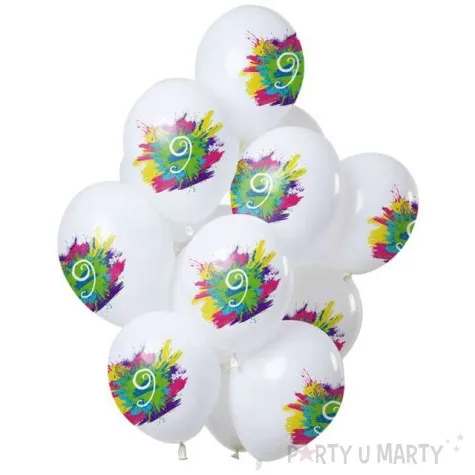 balony 9 urodziny color splash bialy folat 12 12 szt