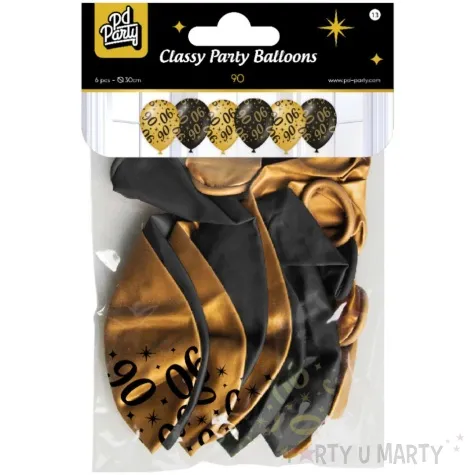 balony 90 urodziny classy party czarno zlote metalic 12 pd party 6 szt