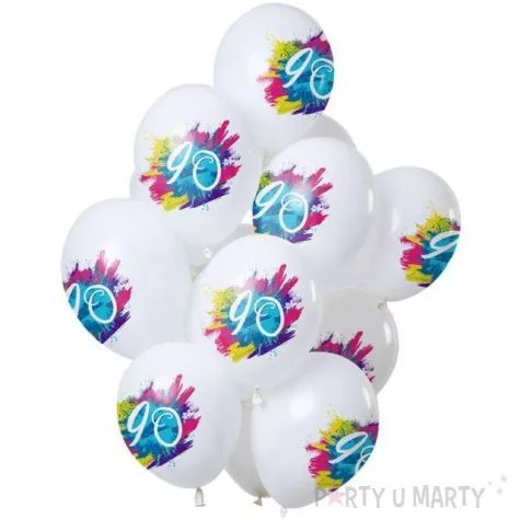 balony 90 urodziny color splash bialy folat 12 12 szt