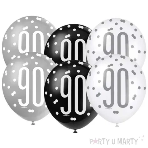 balony 90 urodziny glitz grochy pastel mix unique 12 6 szt