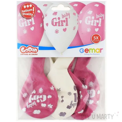 balony baby girl chmurki rozowe 13 gemar 5 szt