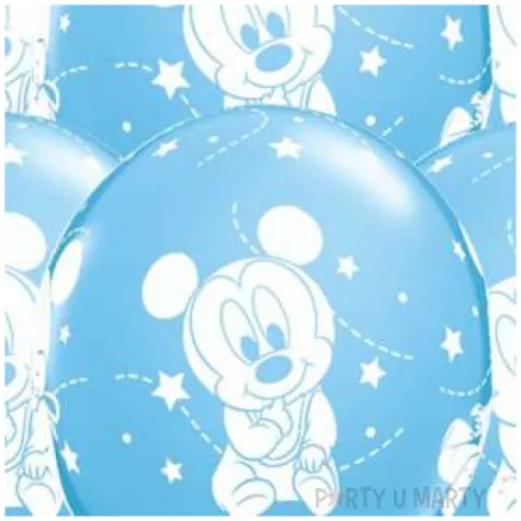balony baby mickey gwiazdki niebieski metalik qualatex 12 6 szt
