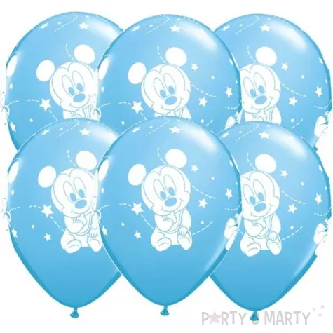 balony baby mickey gwiazdki niebieski metalik qualatex 12 6 szt