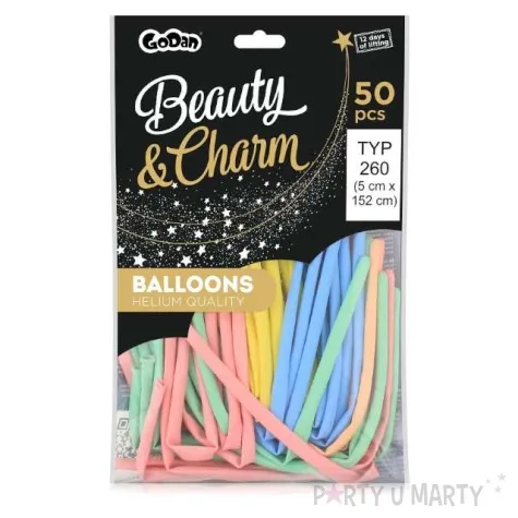 balony beauty and charm modeliny 260 pastel mix godan 50 szt