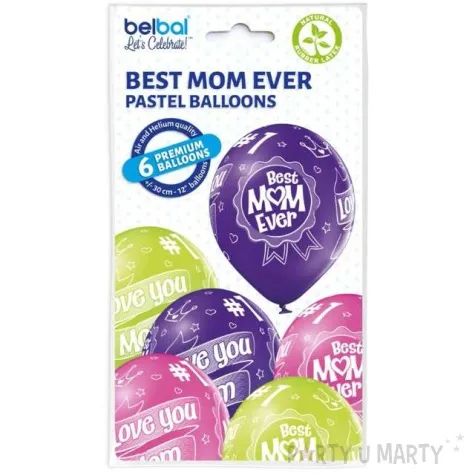 balony best mom ever dla mamy mix belbal 12 6 szt