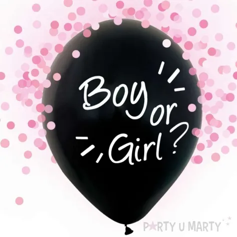 balony boy or girl rozowe konfetti czarny godan 12 4 szt