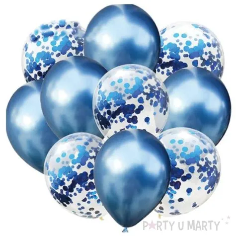 balony chrom mix z konfetti niebieskie partypal zestaw