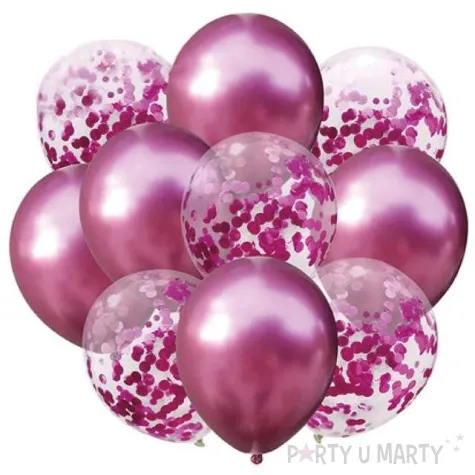 balony chrom mix z konfetti rozowe partypal zestaw