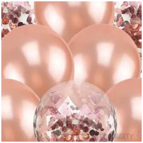 balony chrom mix z konfetti rozowe zloto partypal zestaw