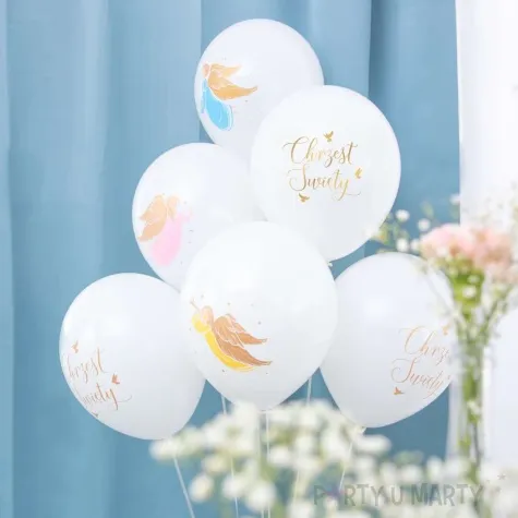 balony chrzest swiety anioly golebie bialy partypal 12 6 szt