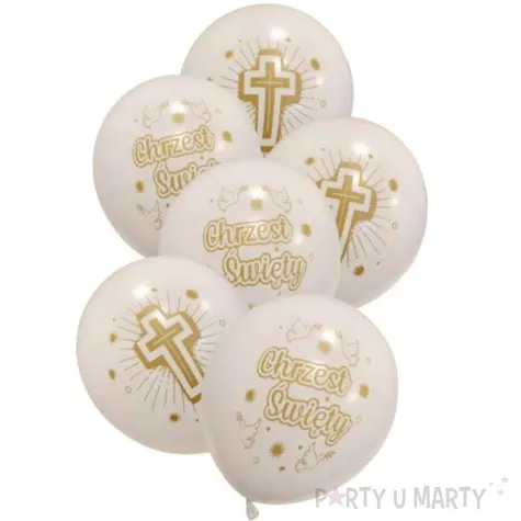 balony chrzest swiety i krzyz biale jix 12 6 szt