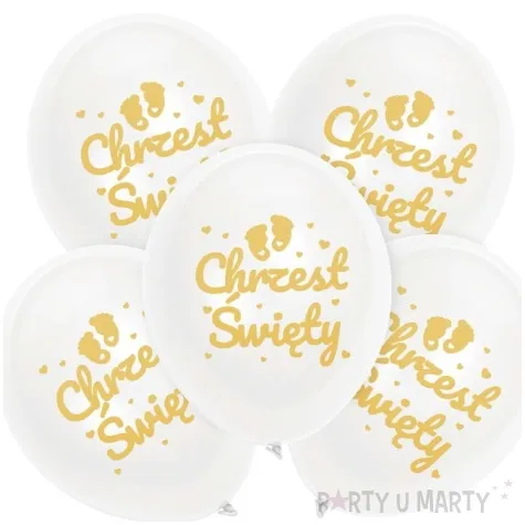 balony chrzest swiety stopki bialy zloty dekolo 12 5 szt
