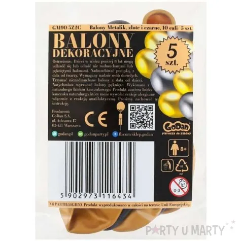 balony classic metalik zlote i czarne godan 10 5 szt