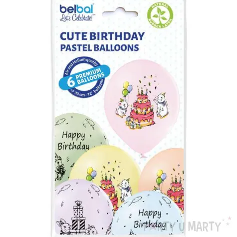balony cute birthday mix belbal 12 6 szt