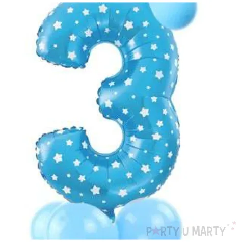 balony cyfra 3 niebieski partypal zestaw