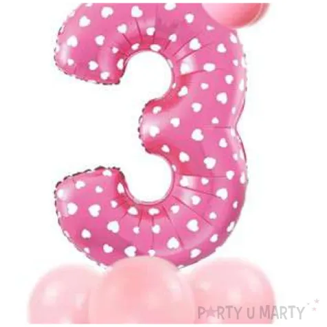 balony cyfra 3 rozowy partypal zestaw