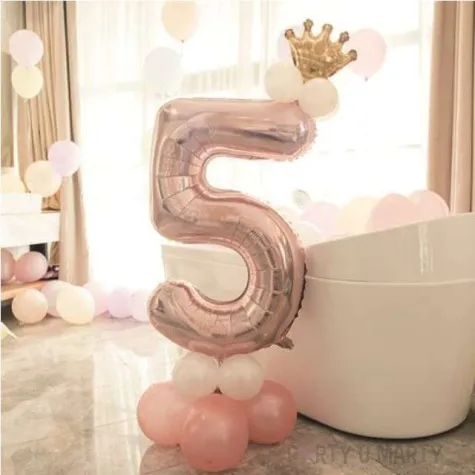 balony cyfra 5 rozowe zloto partypal zestaw